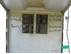 These four double-pole circuit breakers served as a legal service disconnect during the 2017 code cycle.